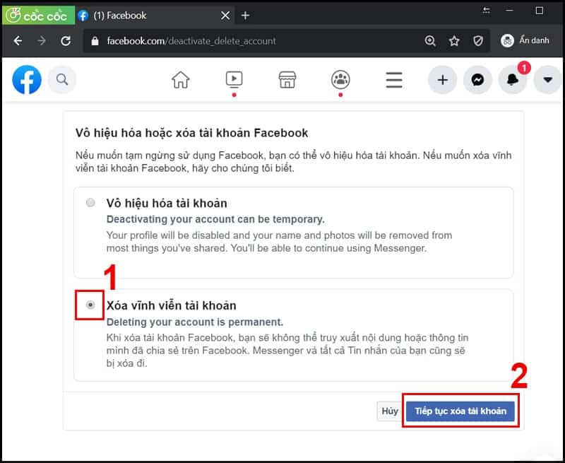 Cách xóa tài khoản Facebook vĩnh viễn